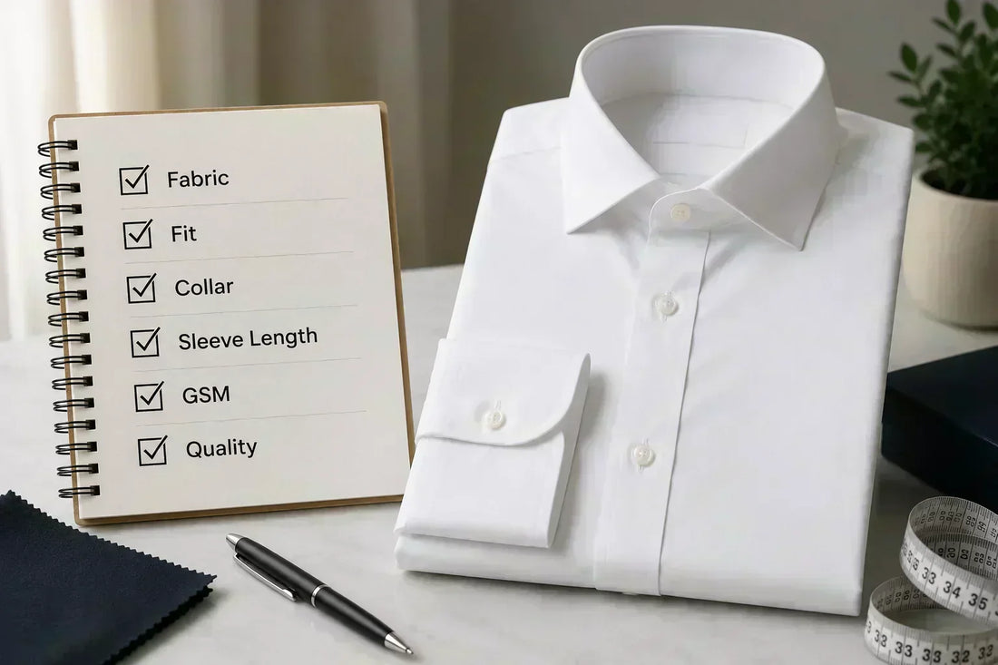 A white shirt on a table with a buying checklist