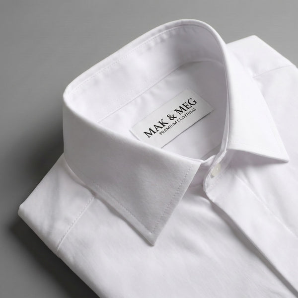 Poplin-Slim Fit Covered Placket White Dress Shirt