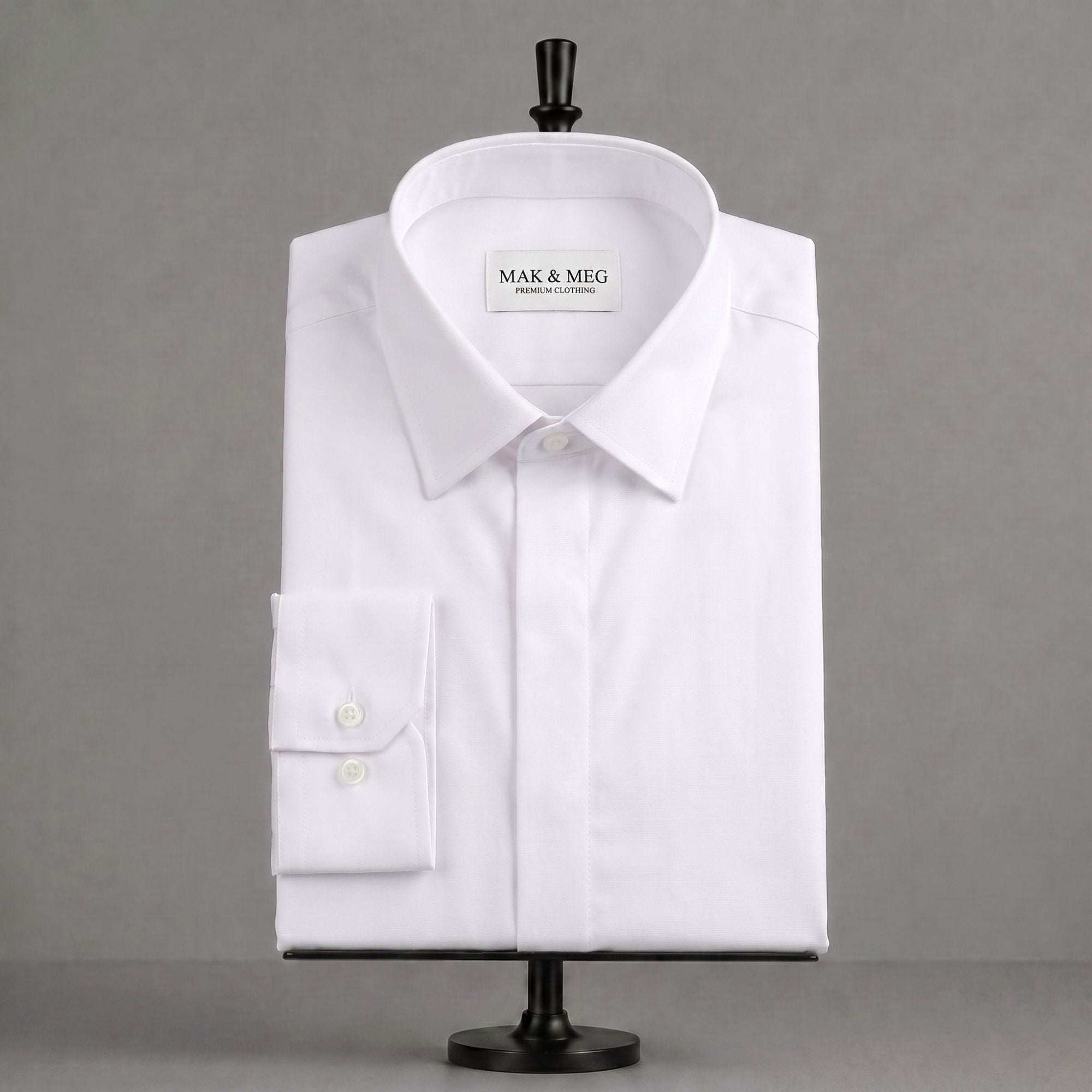 Poplin-Slim Fit Covered Placket White Dress Shirt