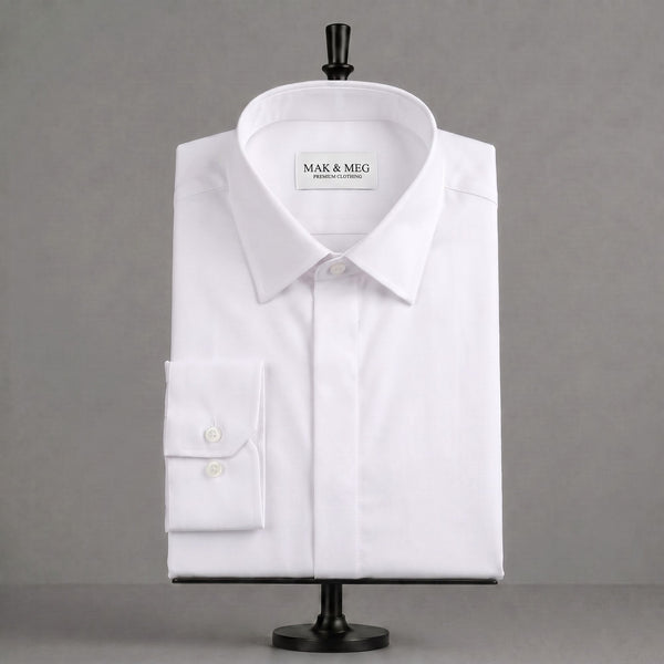 Poplin-Slim Fit Covered Placket White Dress Shirt