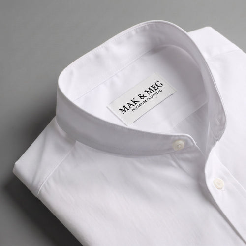 Poplin Mandarin Collar White Shirt