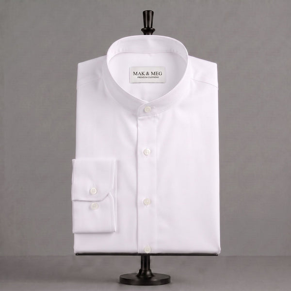 Poplin Mandarin Collar White Shirt