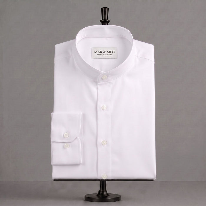 Poplin Mandarin Collar White Shirt